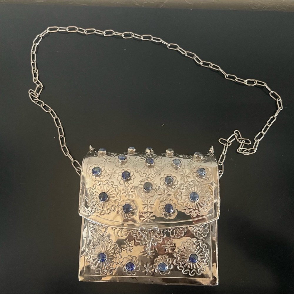 Silver and Lapis Structured Metal Bag